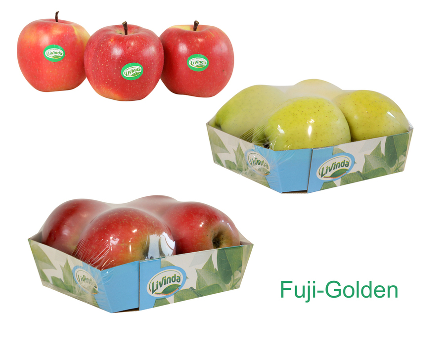 2 Barquetas de 4 uds. Variedades FUJI y GOLDEN DELICIUS.Peso aprox.1,2kg cada barqueta
