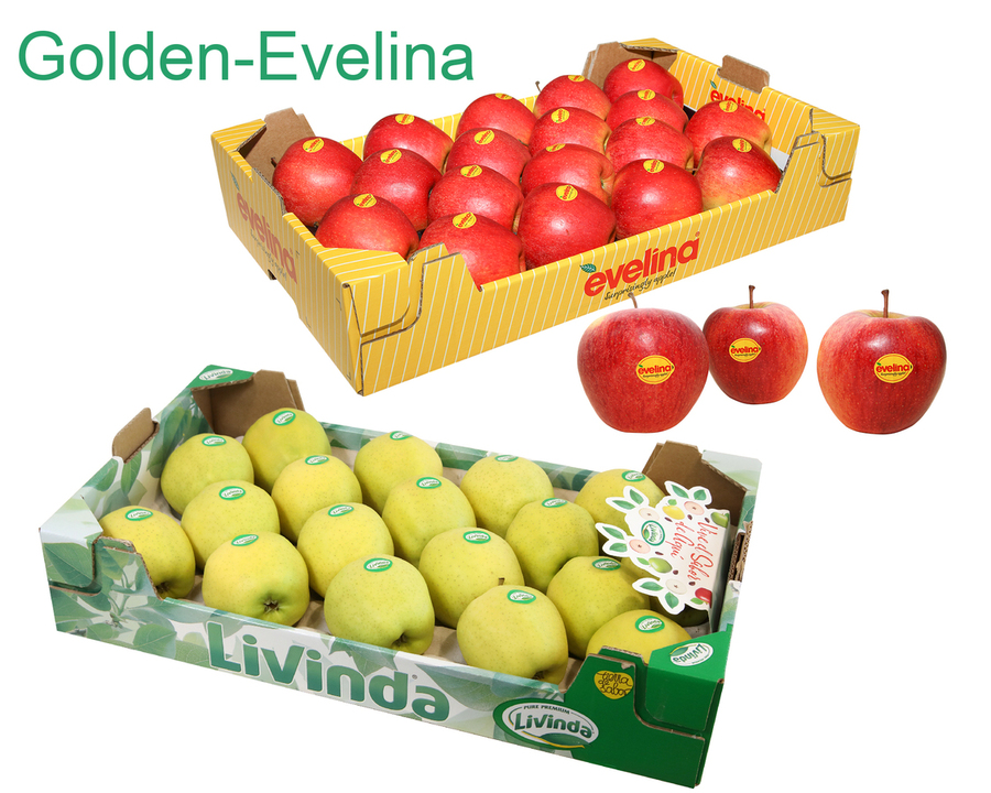 2 Cajas de 18 uds. Variedades EVELINA y GOLDEN DELICIUS . Peso aprox. 9 kg