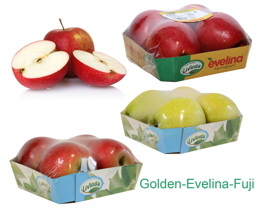 3 Barquetas de 4 uds. Variedades EVELINA, FUJI y GOLDEN DELICIUS. Peso aprox. 3,5 kg